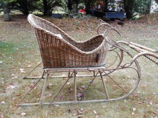 Antique Cutter Sleigh Horse Drawn Sled Holiday Christmas RARE Wicker Rattan 2