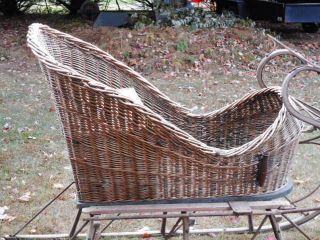 Antique Cutter Sleigh Horse Drawn Sled Holiday Christmas RARE Wicker Rattan 3