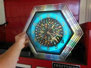 Vintage Hyman Psychedelic Kaleidoscope Motion Spinning Electric 15.  5 " Clock Rare