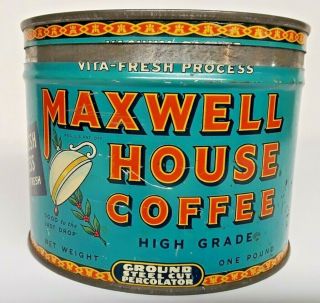 Rare Vintage Maxwell House 1 Pound Coffee Tin Can W/lid
