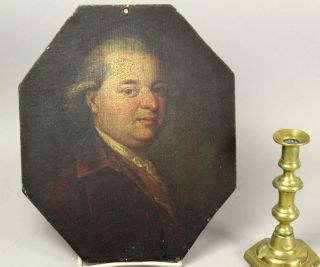 Very Rare 18th C American Portrait Painting Of A Distinguished Gentleman On Wood