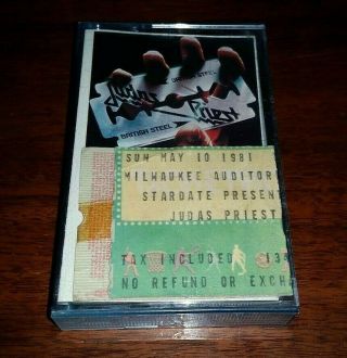 Rare Judas Priest British Steel Cassette Tape With Concert Ticket From 1981 Vtg