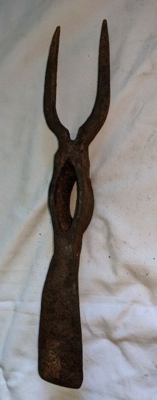 Rare ANTIQUE Vintage Small FORKED Pick Axe / Grub Hoe Head Miner ' s Tool 2