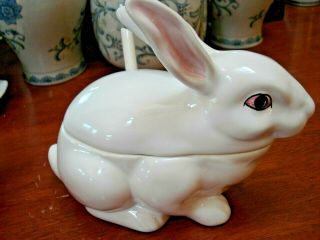 RARE Vintage BORDALLO PINHEIRO Ceramic Bunny/Rabbit JAM JAR Made in Portugal 3