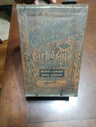 Rare Antique Vintage Carbosota Creosote Oil Can 1 Gallon Tin Barrett York
