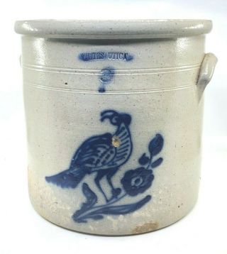 Rare Whites Utica 3 Gallon Stoneware Crock Blue Bird Glaze