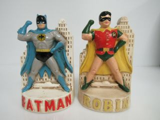Rare Vintage 1966 Batman & Robin Ceramic/ Chalk Bookends Bt038