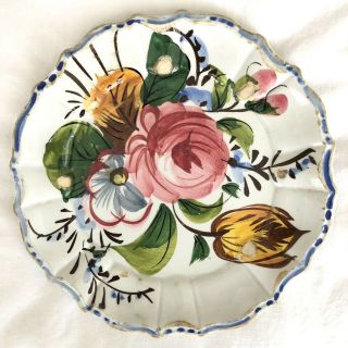 Vintage Rare Hand Painted Italian Nove Plates - Flowers - Colorful - Rustic Set Of 5