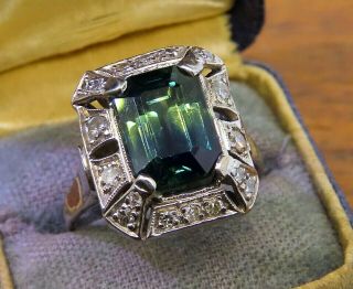 Vintage Palladium Art Deco Antique Rare Bi Color Sapphire Diamond Filigree Ring