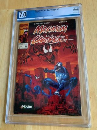 Maximum Carnage 1 1994 Very Rare Spider - Man Venom Marvel,  Acclaim Variant.  7.  0
