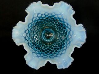 RARE FENTON BLUE OPALESCENT HOBNAIL FOOTED CANDY COMPORT BOWL - CRIMPED TOP EDGES 3