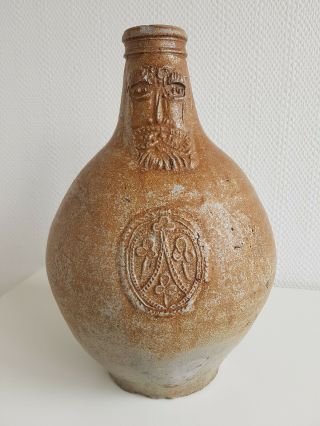 Antique Rare Bellarmine Jug Bartmann 17th Century German Stoneware