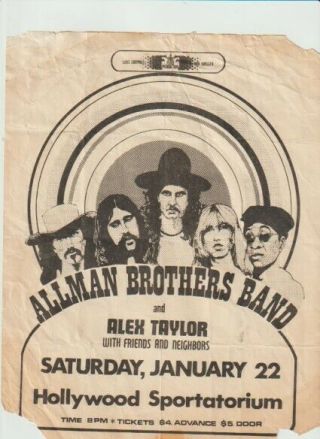 The Allman Brother Band Berry Oakley Very Rare Concert Flyer Handbill