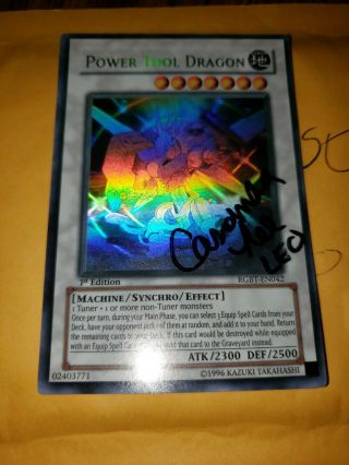 Yugioh Power Tool Dragon Ghost Rare 1st Edition Nm Signed By Leo Voice Actor