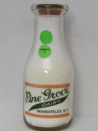 Trpp Milk Bottle Pine Grove Dairy Farm Evans Skaneateles Ny Rare 2 - Color Trees