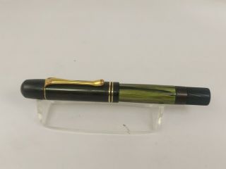 Very Rare Pelikan 100 Olive Green Marble Fountain Pen Org Gold " Ef " Nib 1930 