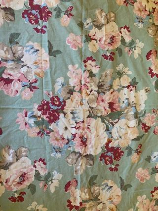 Vtg Ralph Lauren Sage Green Floral Queen Cotton Flat Sheet Usa Rare
