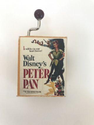 Disney Peter Pan Mini Music Box Hand Wound Crank 1951 Rare Plays " You Can Fly "