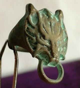 Rare Ancient Medieval Style Silver Ring Solid Animal Head Symbol Very Stunning
