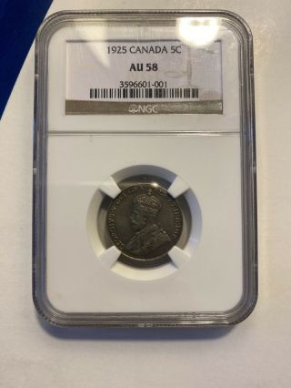 1925 Canada Canadian Nickel 5 Cents Key Date Ngc Au 58 Gem Au Rare