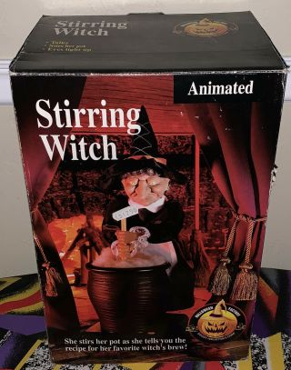 Vintage Gemmy Halloween Stirring Witch Animated Talking Eyes Light Up 1994 Rare