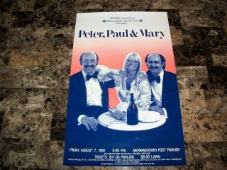 Peter Paul & Mary Rare Authentic Concert Gig Show Poster Maryland 1981