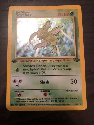 Scyther 1st Edition (10/64) Lp,  Jungle Set Holo Rare Pokémon Card
