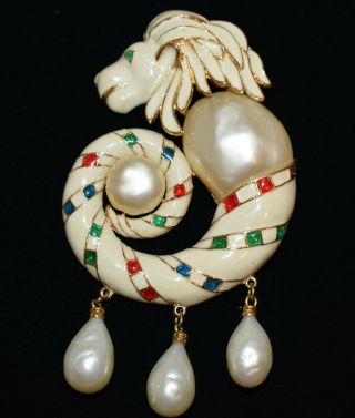 Vintage Rare Hattie Carnegie Enamel Large Baroque Pearl Sea Lion Brooch/pendant