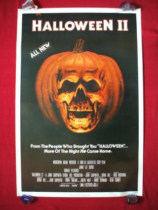 Halloween Ii 2 1981 Movie Poster 1sh Rare Nss Rolled Pumpkin Skull Mask