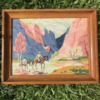 1950 ' s Vintage Paint By Number Cowboy Monument Canyon Trail Desert Rare Set Pair 2