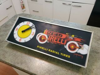 Vintage Pirelli Radial Tires Advertising Lighted Wall Clock Rare 25 " X 10 "
