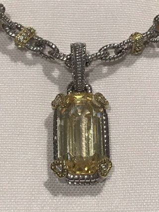 Rare Judith Ripka " Jr Two " 18k Gold Citrine & Diamond 925 Link Pendant Necklace