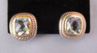 Rare David Yurman Albion Blue Topaz Sterling Silver 18k Gold Earrings Large Trpl