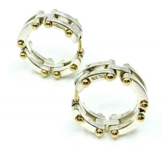 Tiffany & Co 925 Sterling Silver 18k Gold Gatelink Gate Link Earrings Hoops Rare