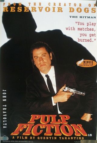 Rare Pulp Fiction John Travolta 1994 Vintage Movie Promo Poster