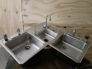 Rare Stainless Steel Triple Corner Kitchen Sink With Faucets