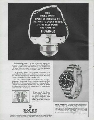 1961 Rolex Submariner Chronometer Watch Rare Missing Anchor Print Ad