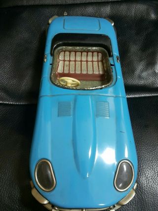 Vintage Jaguar Lemezaru Gyar E Type 1966 Tin Toy Car Friction 1:18 Rare Blue
