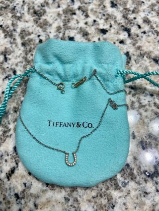 Tiffany & Co Rare 18k White Gold Horse Shoe Diamond Pendant 16 " Necklace
