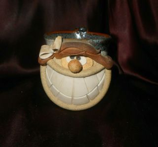 Vtg 3 - D Smiling Funny Face Pottery Stoneware Mug Cup Signed (robert) Eakin Rare