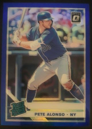 2019 Donruss Optic Baseball Pete Alonso Blue Rated Rookie 01/75 Sp Rare Sp