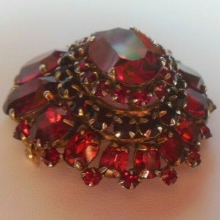 Vintage Signed SCHREINER YORK Brooch 4 - Tiered Faceted Red ruby Stones RARE 2