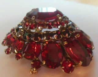 Vintage Signed SCHREINER YORK Brooch 4 - Tiered Faceted Red ruby Stones RARE 3
