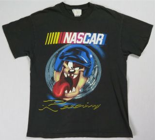 Rare Vintage Looney Tunes Taz Tasmanian Devil Nascar Racing 1997 T Shirt 90s L