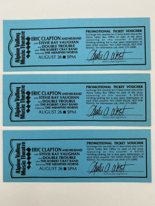 Very Rare Stevie Ray Vaughan & Eric Clapton 1990 Ticket Voucher Srv Last Concert