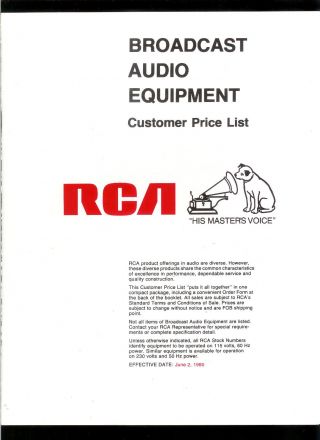 Rare Vintage 1980 Rca Broadcast Audio Equipment Customer Price List With Bonus