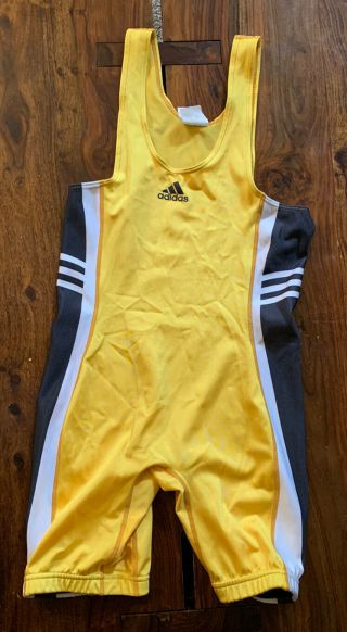 Vintage Adidas Yellow Black White Rare Adult Wrestling Singlet Medium Nike Asics