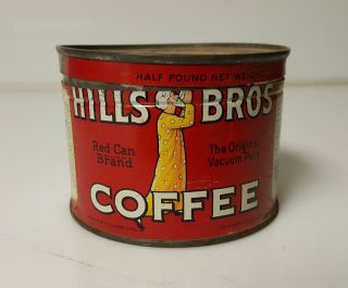 Vintage Hills Brothers Coffee Tin Rare 1/2 Lb Tin Copyright 1939