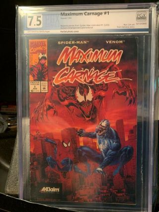 Maximum Carnage 1 1994 Very Rare Spider - Man Venom Marvel,  Acclaim Variant.  7.  5