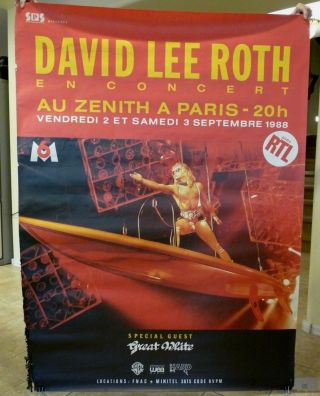 David Lee Roth Huge 46x62 1988 Paris France Concert Tour Poster 100 Real Rare